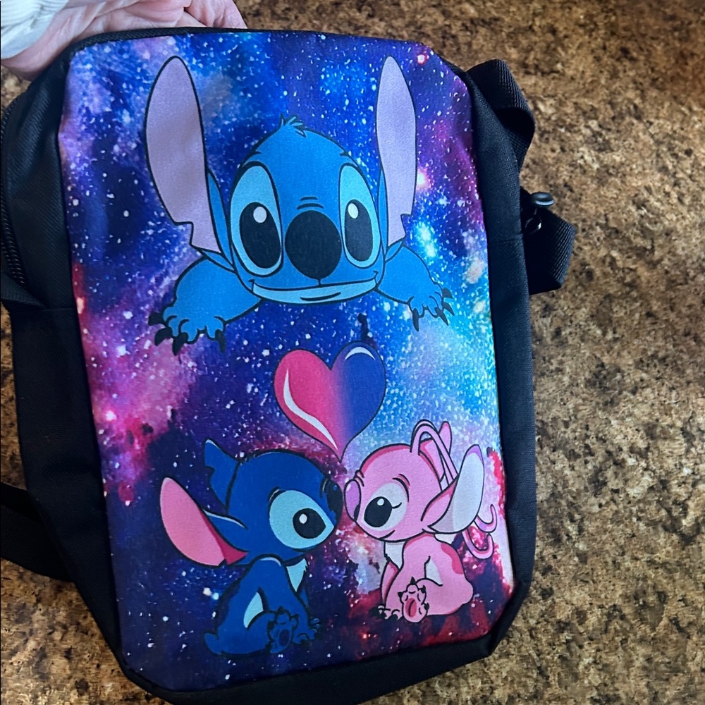 Stitch and Angel Galaxy Print Crossbody Bag